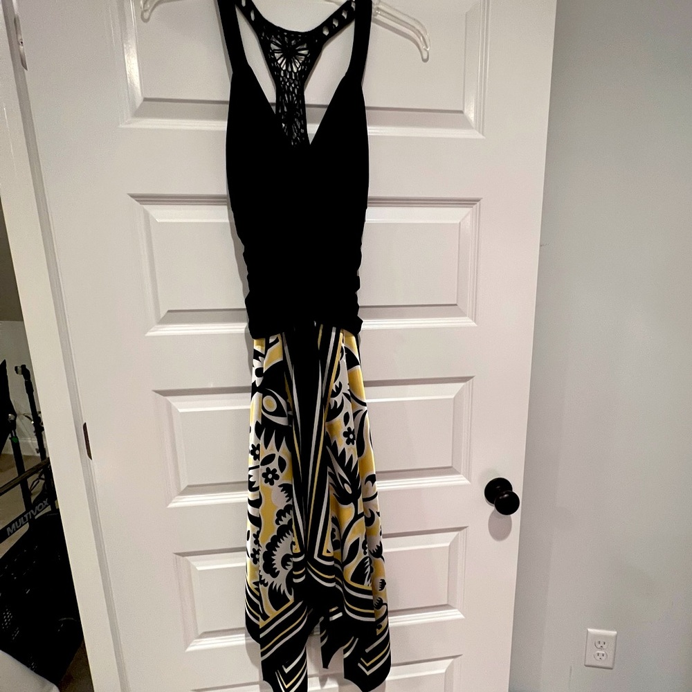 Intrigue Women's Dress yellow Fit & Flare satin kerchief Sleeveless size L